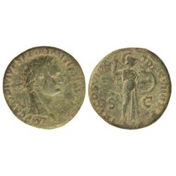 As. - Acuñada el 82 d.C. - DOMICIANO. - Anv.: IMP. CAES. DIVI VESP. F. DOMITIAN. AVG. (P. M.). Cabez