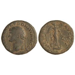 As. - Acuñada el 72 d.C. - DOMICIANO. - Anv.: CAESAR AVG. F. DOMITIAN. COS. (II). Cabeza laureada a