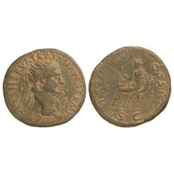 Dupondio. - Acuñada el 100 d.C. - TRAJANO. - Anv.: IMP. CAES. NERVA TRAIAN. AVG. GERM. P. M. Cabeza