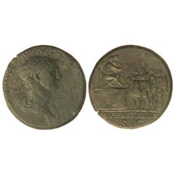 Sestercio. - Acuñada el 115 d.C. - TRAJANO. - Anv.: IMP. CAES. NER. TRAIANO OPTIMO AVG. GER. DAC. P.