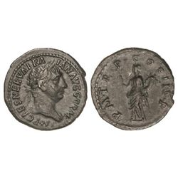 Denario. - Acuñada el 98-111 d.C. - TRAJANO. - Anv.: IMP. CAES. NERVA TRAIAN. AVG. GERM. Busto laure