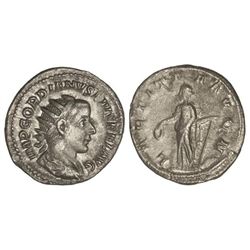 Antoniniano. - Acuñada el 241-243 d.C. - GORDIANO III. - Rev.: LAETITIA AVG. N. Alegría en pie a izq