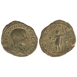 Sestercio. - Acuñada el 244-246 d.C. - FILIPO II. - Anv.: M. IVL. PHILIPPVS CAES. Busto descubierto