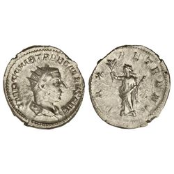 Antoniniano. - Acuñada el 251-254 d.C. - TREBONIANO GALO. - Rev.: PAX AETERNA. Paz en pie a izquierd