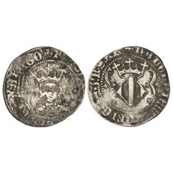 Ral. - JOAN I. - VALENCIA. - Anv.: +IO(ANES:DEI:GARCIA:RE)X:ARAGO. Efigie de frente coronada en orla