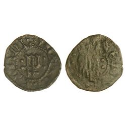 Diner. - FERRAN II. - PERPINYÀ. - Anv.: Doble P gótica entre puntos. Rev.: San Juan entre puntos. Ca