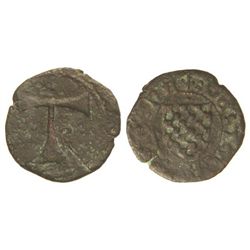 1/2 Senyal. - TARRAGONA. - Anv.: T, entre puntos. Rev.: +:DE:TA:(RA:GO):NA. Armas de Tarragona. (Ray