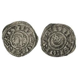 Óbolo. - SANCHO VII. - Anv.: SANCIVS REX. Efigie a izquierda. Rev.: NAVARRORVM. Estrella sobre cre