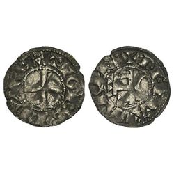 Dinero. - TEOBALDO II. - Anv.: TIOBALD´ REX. Cruz interior. Rev.: DE NAVARIE. Castillo esquemátic