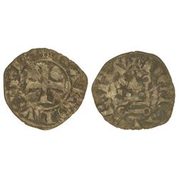 Carlín Negro. - CARLOS EL MALO. - Anv.: Corona KAROLVS:REX. Cruz interior. Rev.: DE NAVARRE. Castil