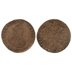 Jetón. - 1670. - BRUSELAS. - Anv.: Busto de Carlos II a derecha. Rev.: Escudo de cruz de Borgoña cor