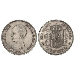 1 Peseta. - 1891 (*18-91). - P.G.-M. - (Pequeños golpecitos en canto). MBC+. - -