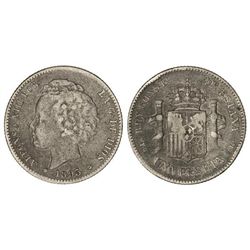 1 Peseta. - 1893 (*18-93). - P.G.-L. - Pátina. (Rayitas). BC+. - -