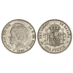 1 Peseta. - 1894 (*_-94). - P.G.-V. - Cifra en segunda estrella muy floja. (Pequeños golpecitos). MB