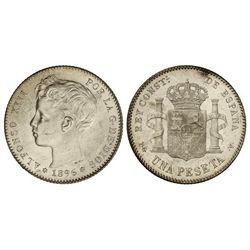 1 Peseta. - 1896 (*18-96). - P.G.-V. - Restos de brillo original en reverso. EBC. - -