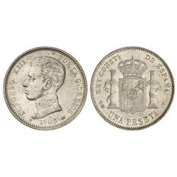 1 Peseta. - 1903 (*19-03). - S.M.-V. - Brillo original en reverso. (Pequeñas rayitas en anverso). EB