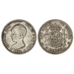 2 Pesetas. - 1889 (*_-89). - M.P.-M. - Pátina. (Leves golpecitos). MBC. - -