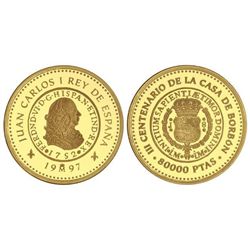 80.000 Pesetas. - 1997. - III CENTENARIO CASA DE BORBÓN. - AU. I Serie. Fernando VI. En estuche orig