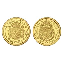 5.000 Pesetas. - 2000. - CARLOS V. - AU. En estuche original con certificado. PROOF. - -