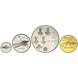Serie 4 monedas 1, 5, 25 y 200 Euros. - 1997. - AR (3) y AU. Homenaje a la Aviación Española. En est