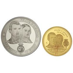 Serie 2 monedas 10 y 200 Euros. - 2004 -. AR y AU. Boda de los Príncipes de Astúrias. En estuche ori