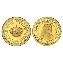 5.000 Pesetas. - 1991. - - AU. III Serie. Fernando VI. Tirada: 2.260 piezas. En estuche original con