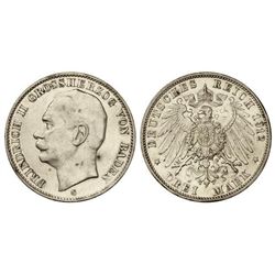 3 Marcos. - 1912-G. - FEDERICO II. - BADEN. - AR. (Leve manchita en anverso. Leves rayitas de limpie