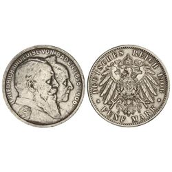 5 Marcos. - 1906. - BADEN. - AR. Bodas de Oro. (Pequeños golpecitos en anverso). KM-277. EBC-/EBC. -