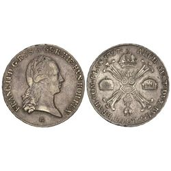 Kronenthaler. - 1797-B. - FRANCISCO II, -. PAISES BAJOS AUSTRIACOS. KREMNITZ. - AR. Pátina. (Golpeci