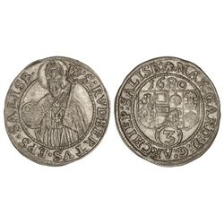 3 Kreuzer. - 1680. - MAXIMILIANO GANDOLF. - SALZBURGO. - AR. KM-228. MBC. - -
