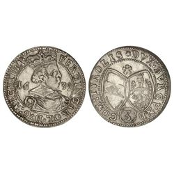 3 Kreuzer. - 1639. - ARCHIDUQUE FERNANDO CARLOS. - HALL. - AR. KM-829. MBC. - -