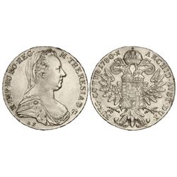 Thaler. - 1780-SF. - MARÍA TERESA. - AR. Reacuñación s. XX. (Golpecitos en canto y rayas en anverso)
