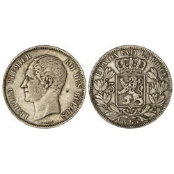 5 Francos. - 1865. - LEOPOLDO I. - AR. (Pequeños golpecitos en campo y canto). KM-17. MBC. - -