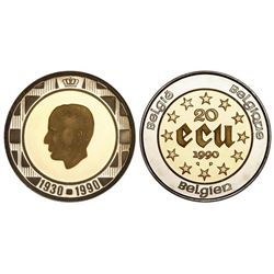 20 Ecu. - 1990. - AR+AU. 60 aniversario Balduino. En presentación original. KM-177. FDC. - -