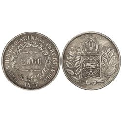 2.000 Reis. - 1851. - AR. Pátina. KM-462. MBC-/MBC. - -