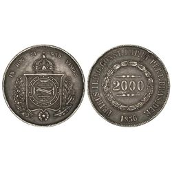 2.000 Reis. - 1856. - PEDRO II. - AR. Pátina. (Pequeñas rayitas y golpecitos). KM-466. MBC/MBC+. - -
