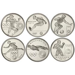 Serie 6 monedas 150 Guaranies. - 1972 y 1973. - AR. Olimpiada Munich´72. KM-32/37. PROOF. - -