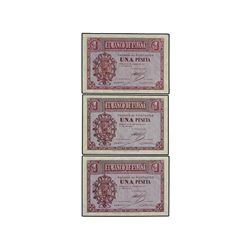 Lote 3 billetes 1 Peseta. - 12 Octubre 1937. - Serie B. Ed-D26a. SC. - -