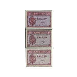 Lote 3 billetes 1 Peseta. - 12 Octubre 1937. - Serie C. Ed-D26a. SC- a SC. - -