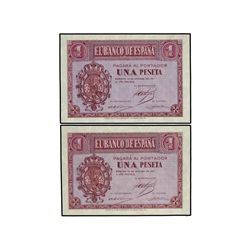 Lote 2 billetes 1 Peseta. - 12 Octubre 1937. - Serie D. Ed-D26a. SC. - -