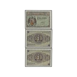 Lote 3 billetes 1 Peseta. - 28 Febrero 1938. - Serie D. Trío correlativo. (Esquina levemente doblada