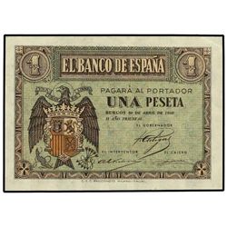 1 Peseta. - 30 Abril 1938. - Serie A. (Doblez en esquina). Ed-D29. SC. - -