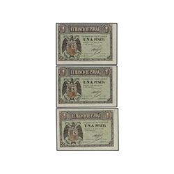 Lote 3 billetes 1 Peseta. - 30 Abril 1938. - Serie D. (Alguno recortado en zona superior del billete