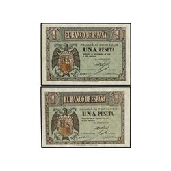 Lote 2 billetes 1 Peseta. - 30 Abril 1938. - Serie E. Ed-D29a. SC. - -