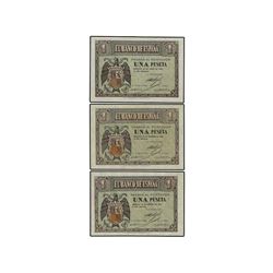 Lote 3 billetes 1 Peseta. - 30 Abril 1938. - Serie F. Ed-D29a. EBC a EBC+. - -