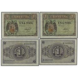 Lote 4 billetes 1 Peseta. - 30 Abril 1938. - Serie H. Dos parejas correlativas. Ed-D29a. SC. - -