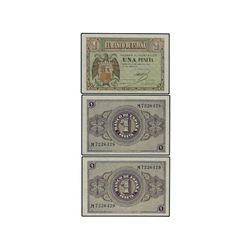 Lote 3 billetes 1 Peseta. - 30 Abril 1938. - Serie M. Trío correlativo. Ed-D29a. SC. - -