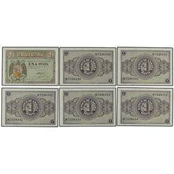 Lote 6 billetes 1 Peseta. - 30 Abril 1938. - Serie M. Todos correlativos. Ed-D29a. SC. - -
