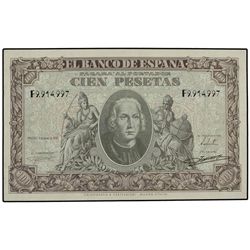 100 Pesetas. - 9 Enero 1940. - Colón. Serie F. Ed-D39a. EBC-. - -
