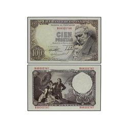 Lote 2 billetes 100 Pesetas. - 19 Febrero 1946. - Goya. Serie B. Pareja correlativa. Ed-D52a. SC. -